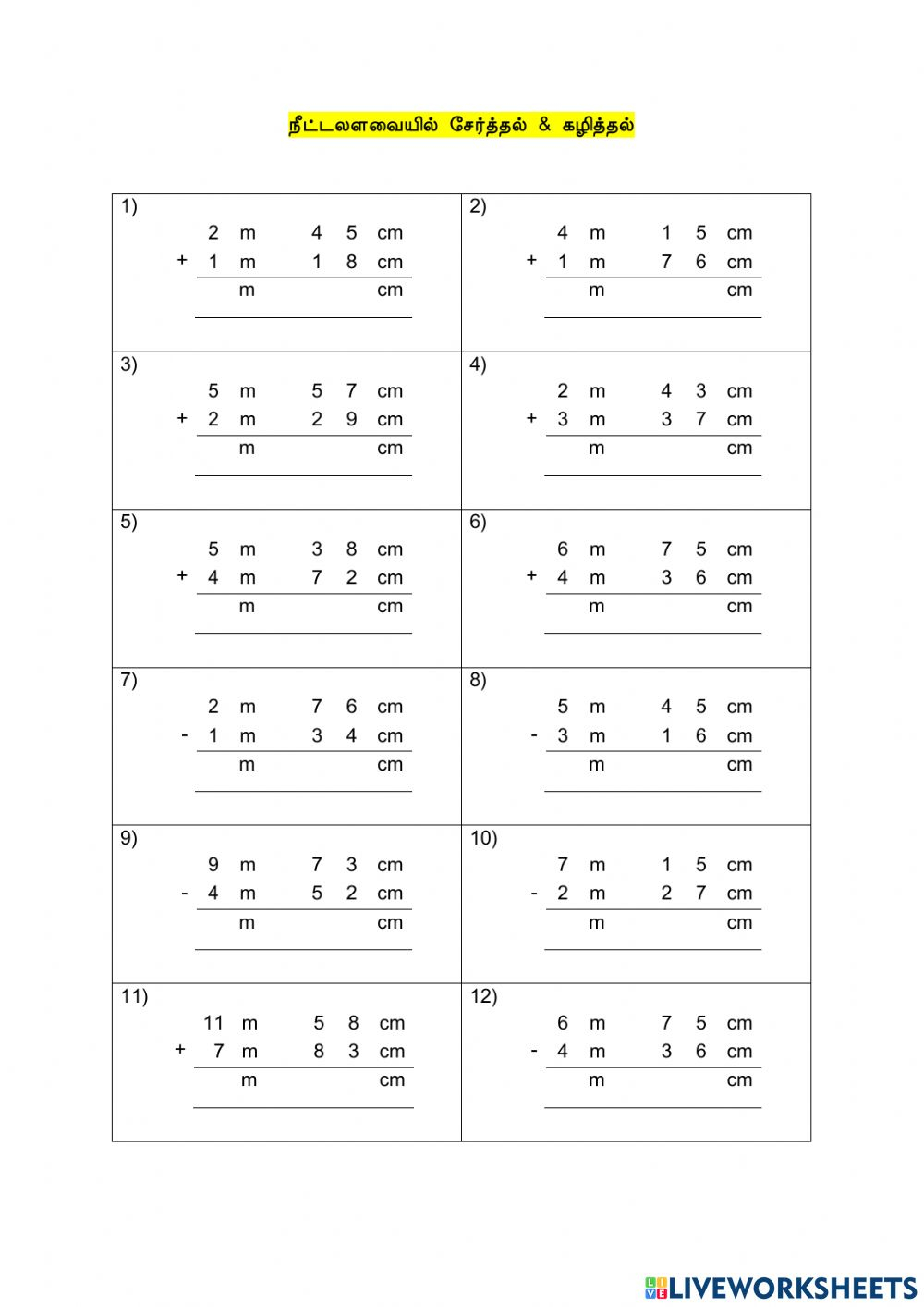 Addition Of Length Year 3 Worksheet Grade 3 Maths Worksheets 11 3 