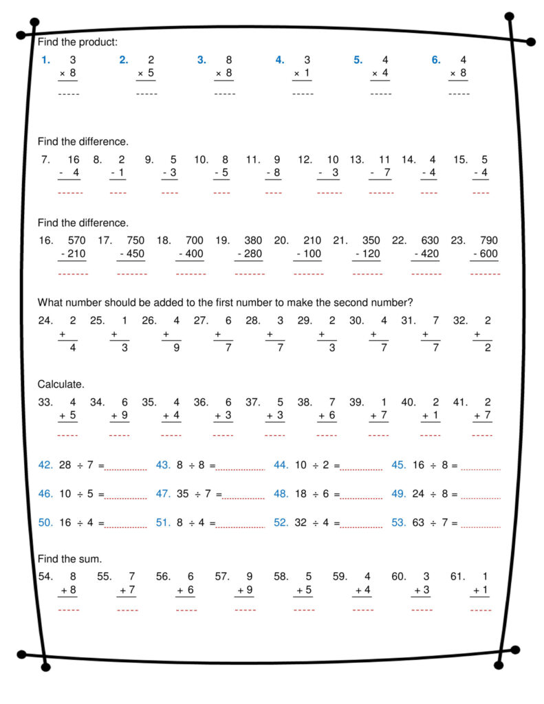Addition Subtraction Multiplication Division Worksheets Times Tables