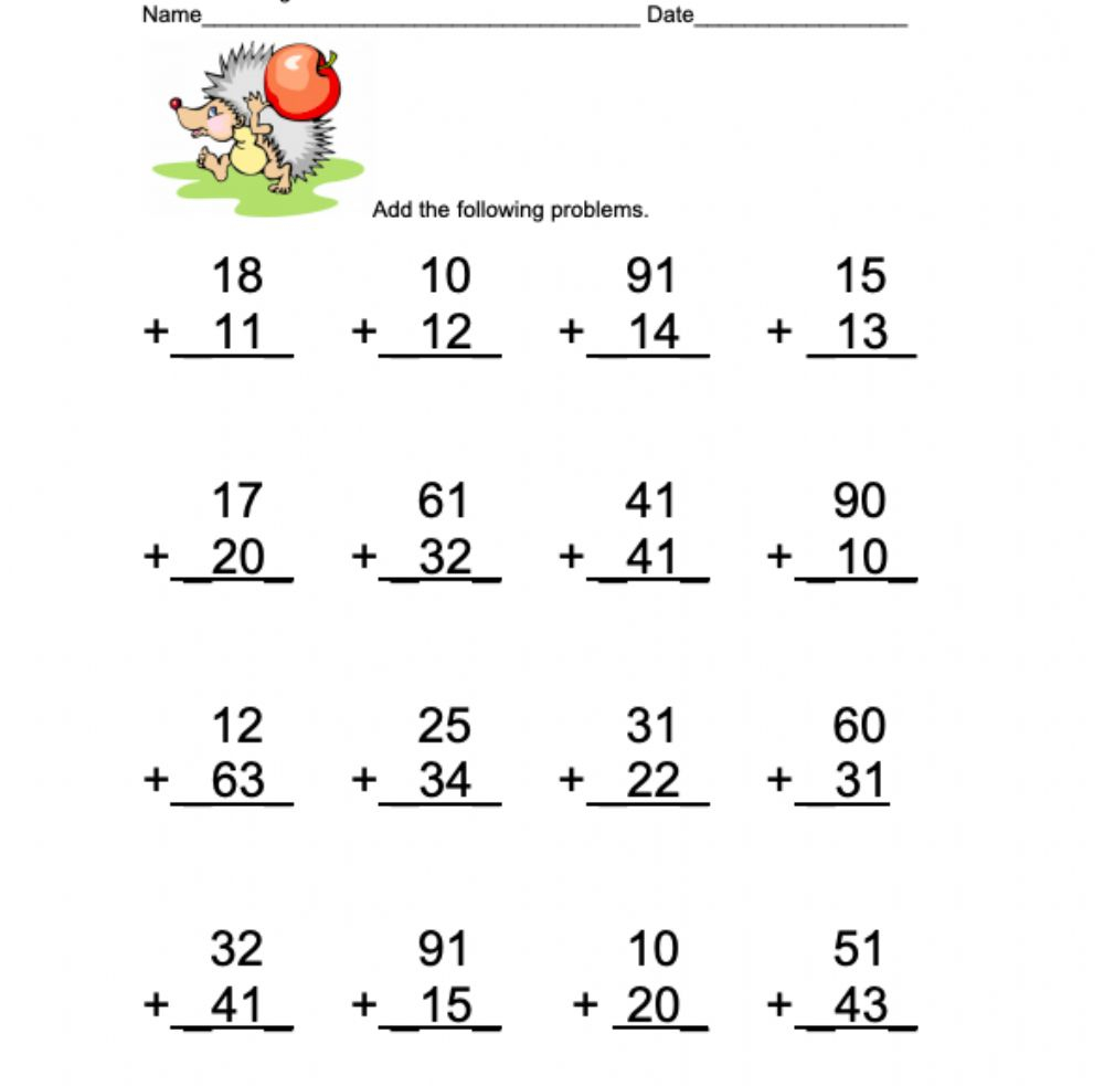 Addition Without Regrouping Exercise 2 Digit Addition Subtraction 