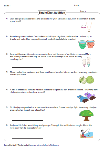 Addition Word Problems Worksheets