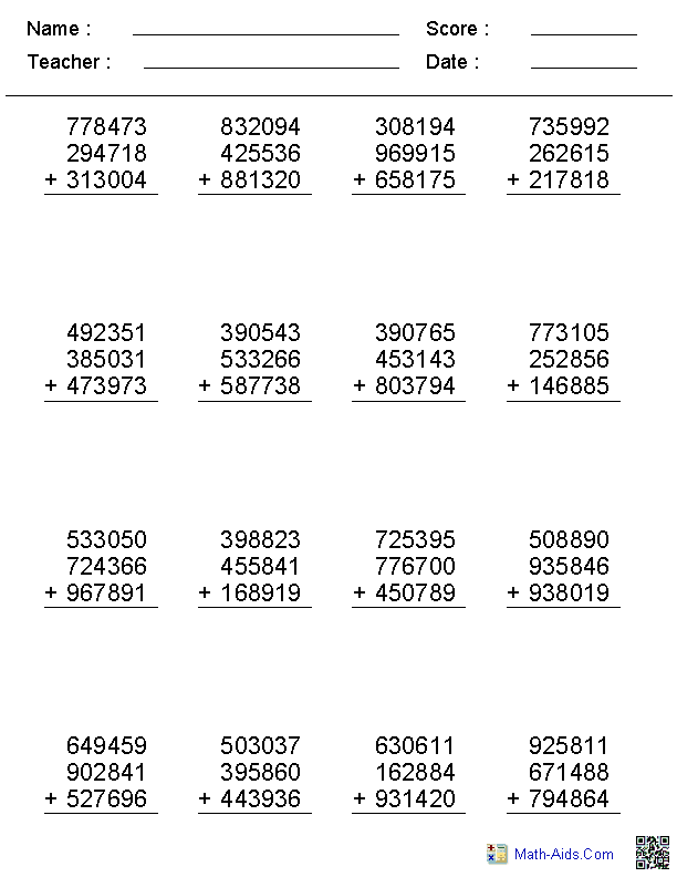 Addition Worksheets Dynamically Created Addition Worksheets Math 