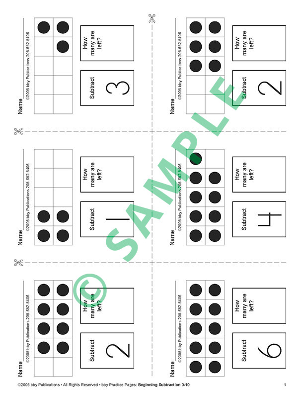 Beginning Subtraction 0 10 Bby Publications