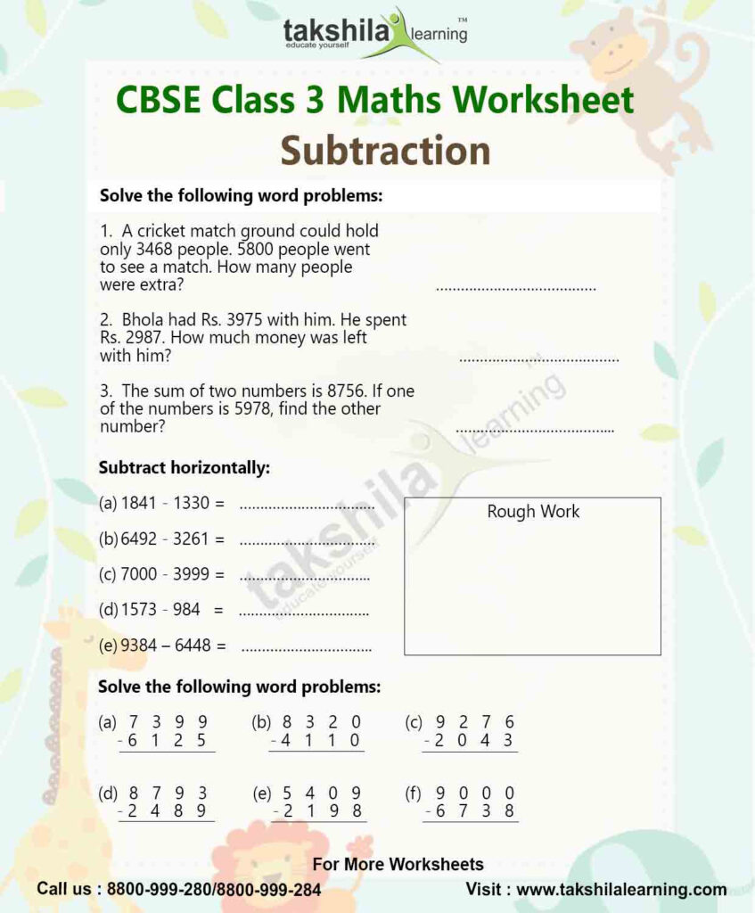 Class 3 Maths Worksheet For Practice Subtraction