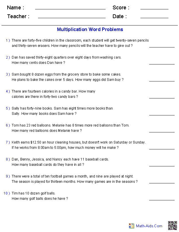 Classroom Math Multiplication Word Problems Worksheets 99Worksheets