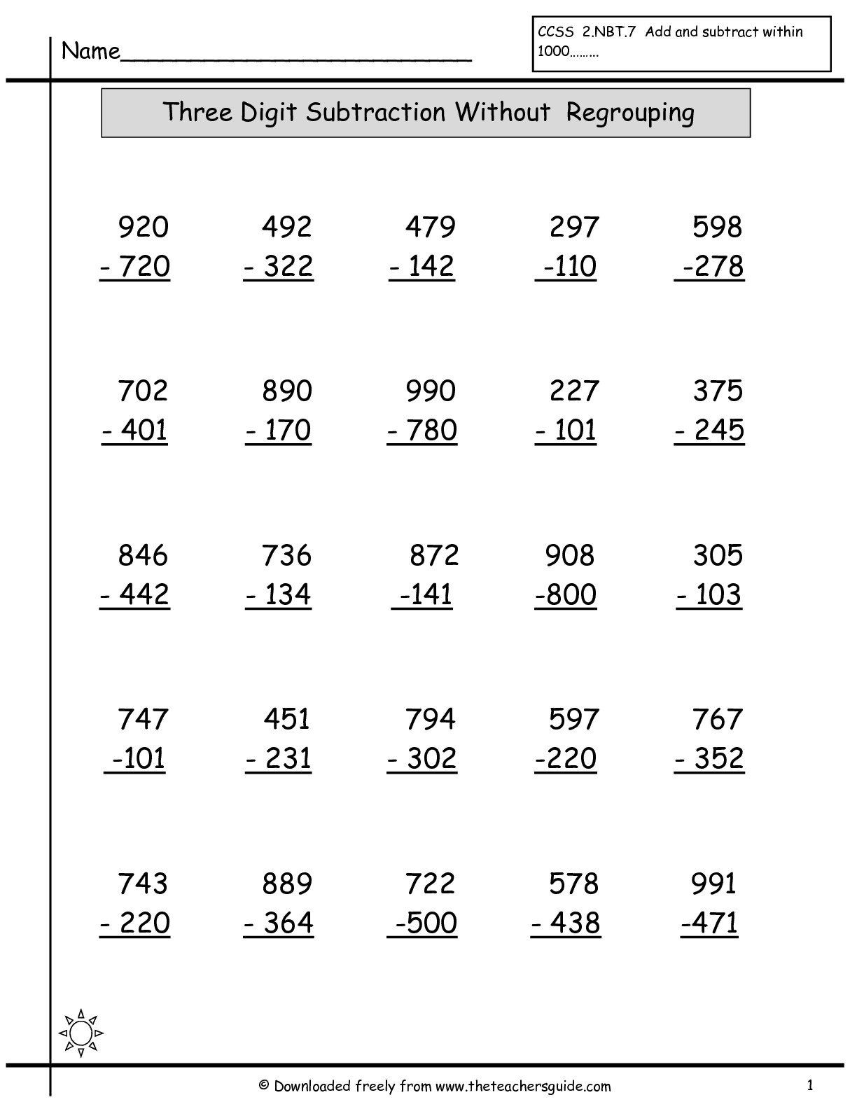 Collection Of Three Digit Subtraction With Regrouping Worksheets In 