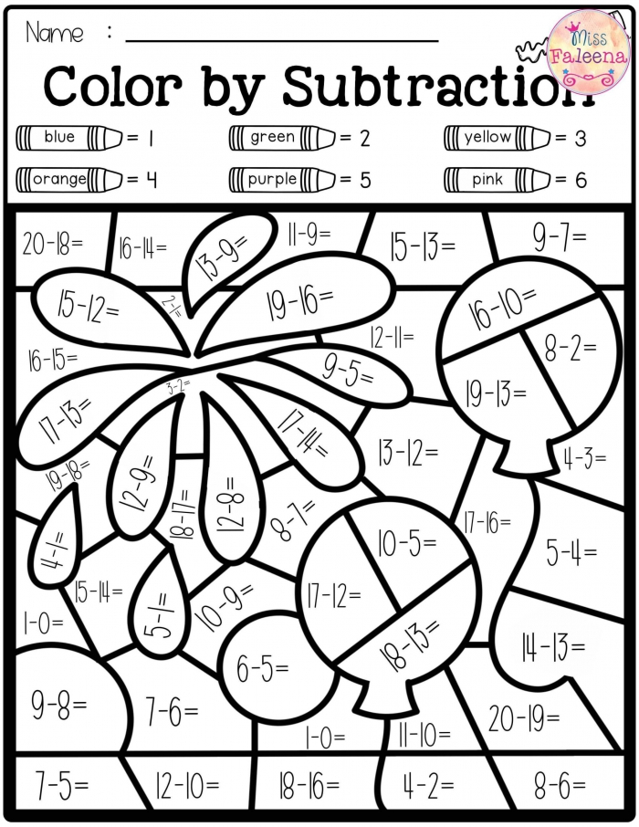 Color By Simple Subtraction Worksheets 99Worksheets