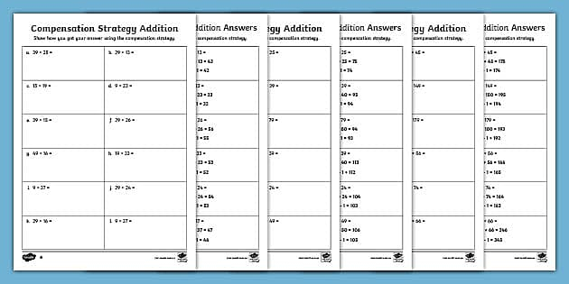 Compensation Strategy Addition Questions Worksheet Twinkl