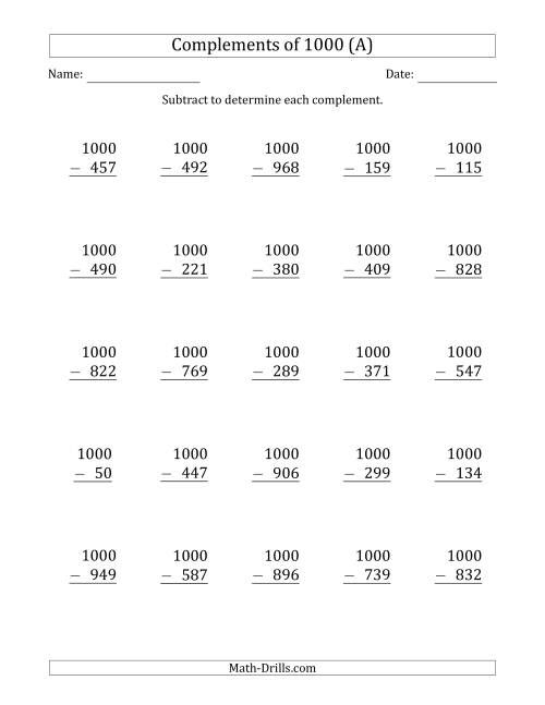 Complements Of 1000 By Subtracting A 