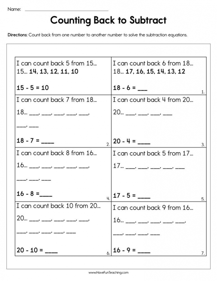 Counting Up Subtraction Worksheets 99Worksheets