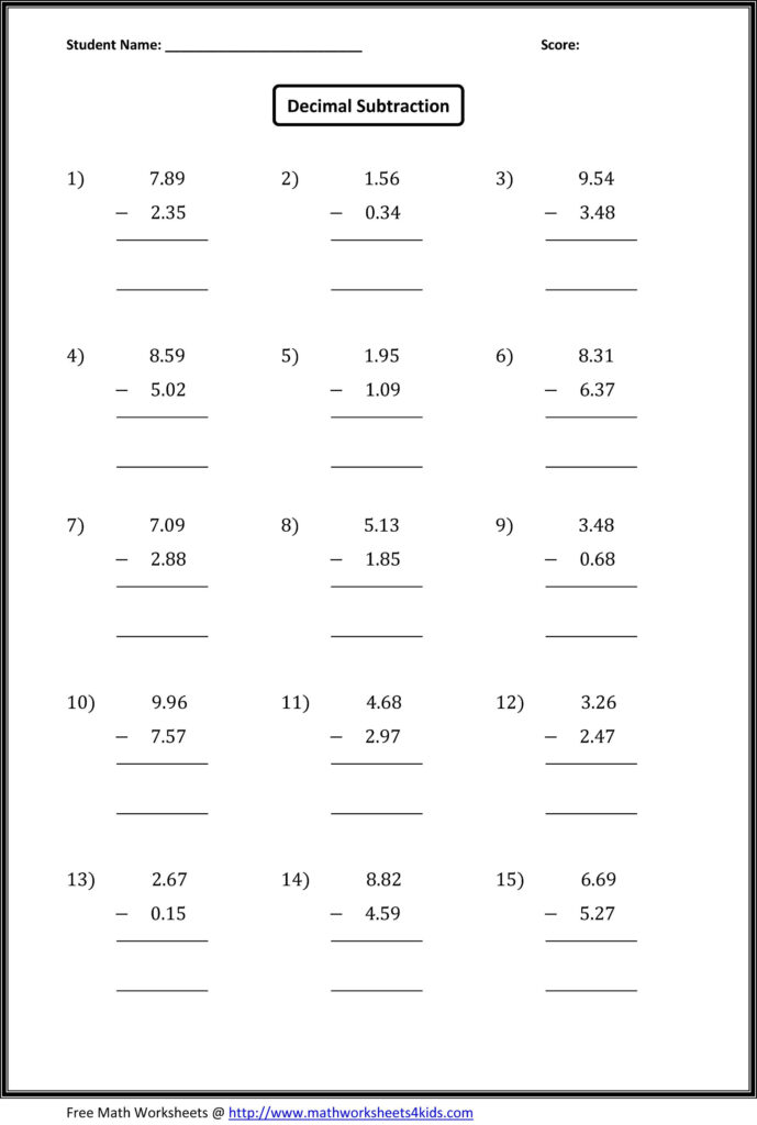 Decimal Subtraction Worksheets 15 Best Images Of Multiplying Integers 