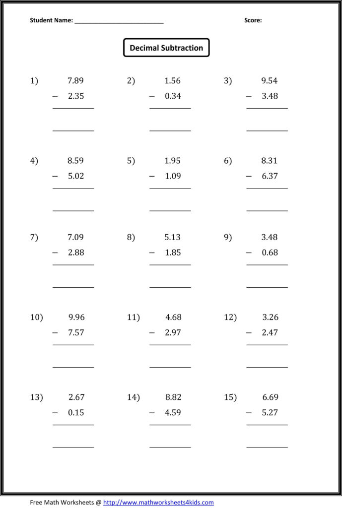 Decimal Subtraction Worksheets Maths Matematyka On Best Worksheets 