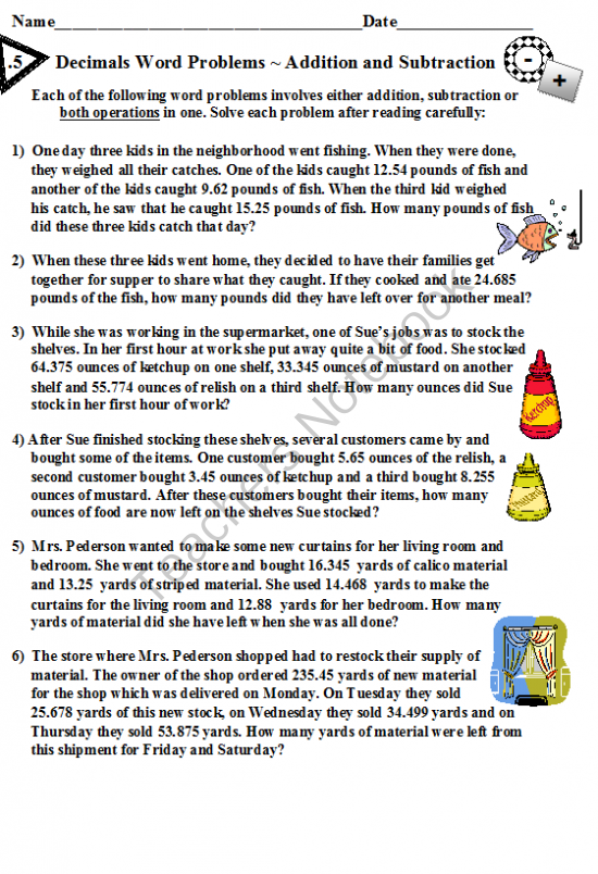 Decimals Word Problems Addition And Subtraction From DayWorks On 