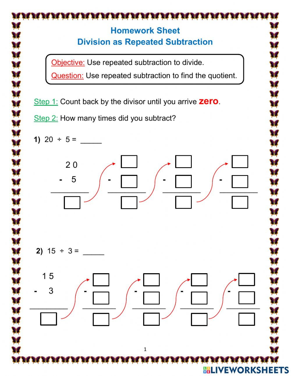 Division Repeated Subtraction Part Two Worksheet Education Com 