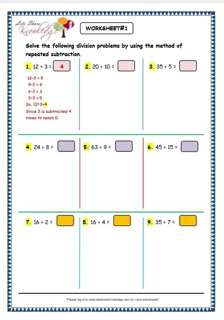 Division With Repeated Subtraction Worksheets 99Worksheets