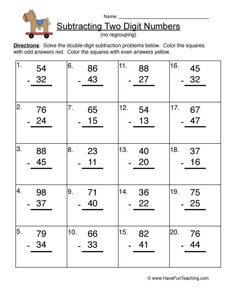 Double Digit Subtraction No Regroup Worksheet Have Fun Teaching 