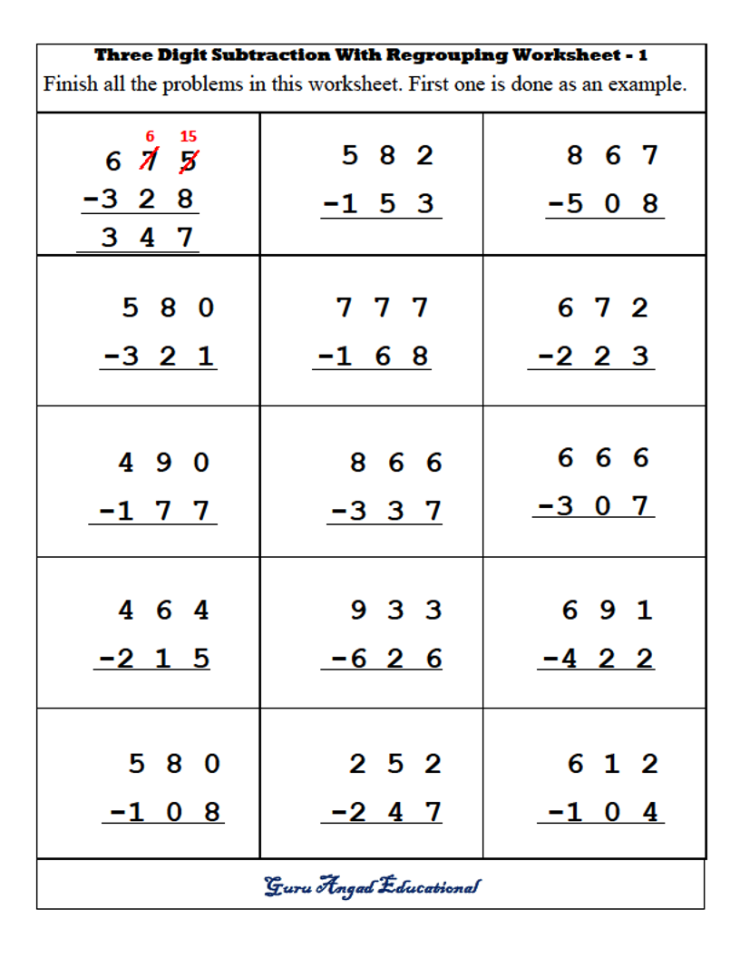 Double Digit Subtraction With Regrouping Pdf 1