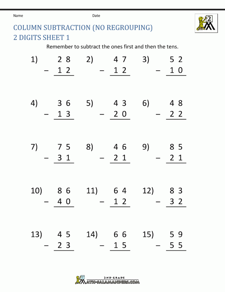 Double Digit Subtraction Without Regrouping Printable Two Digit
