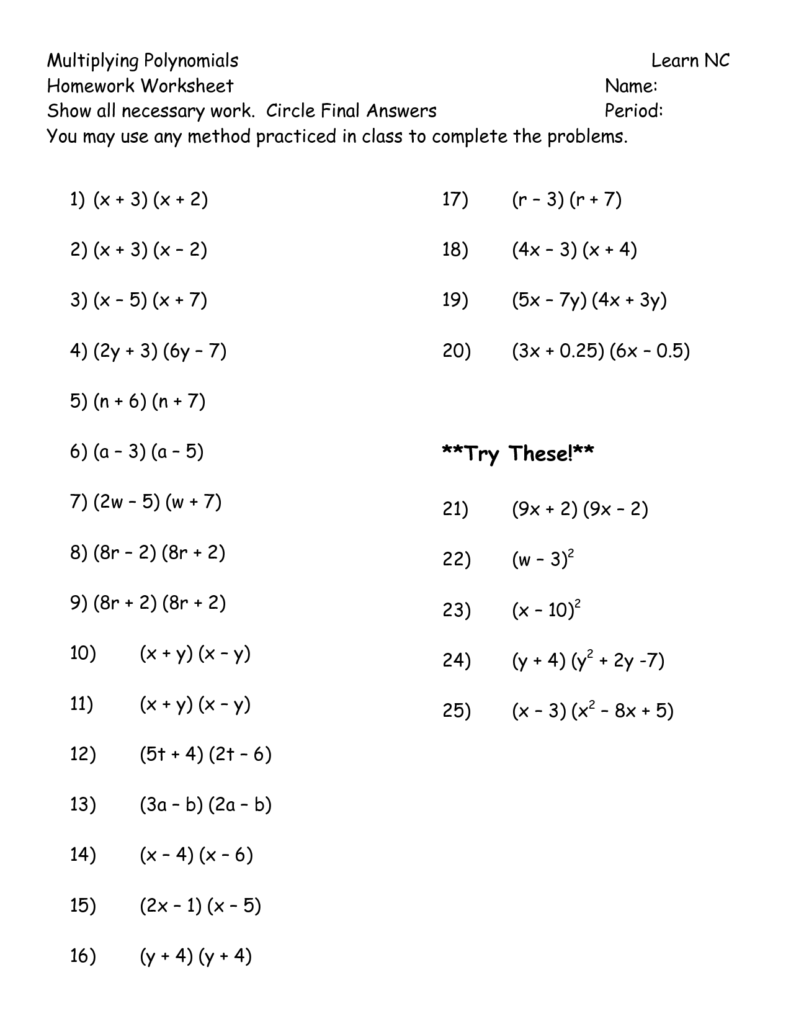 Download Ebook Adding Subtracting And Multiplying Polynomials Worksheet 