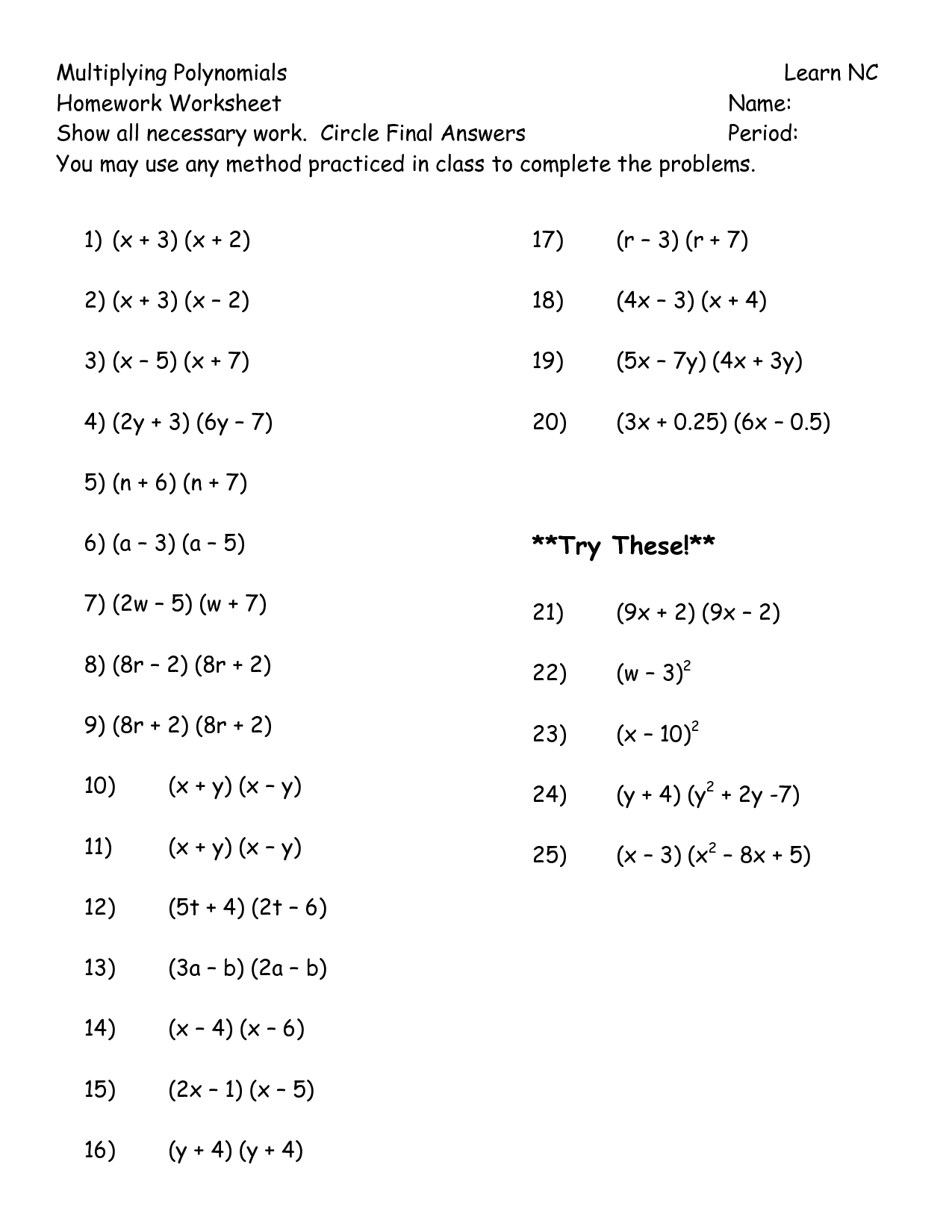 Download Ebook Adding Subtracting And Multiplying Polynomials Worksheet 