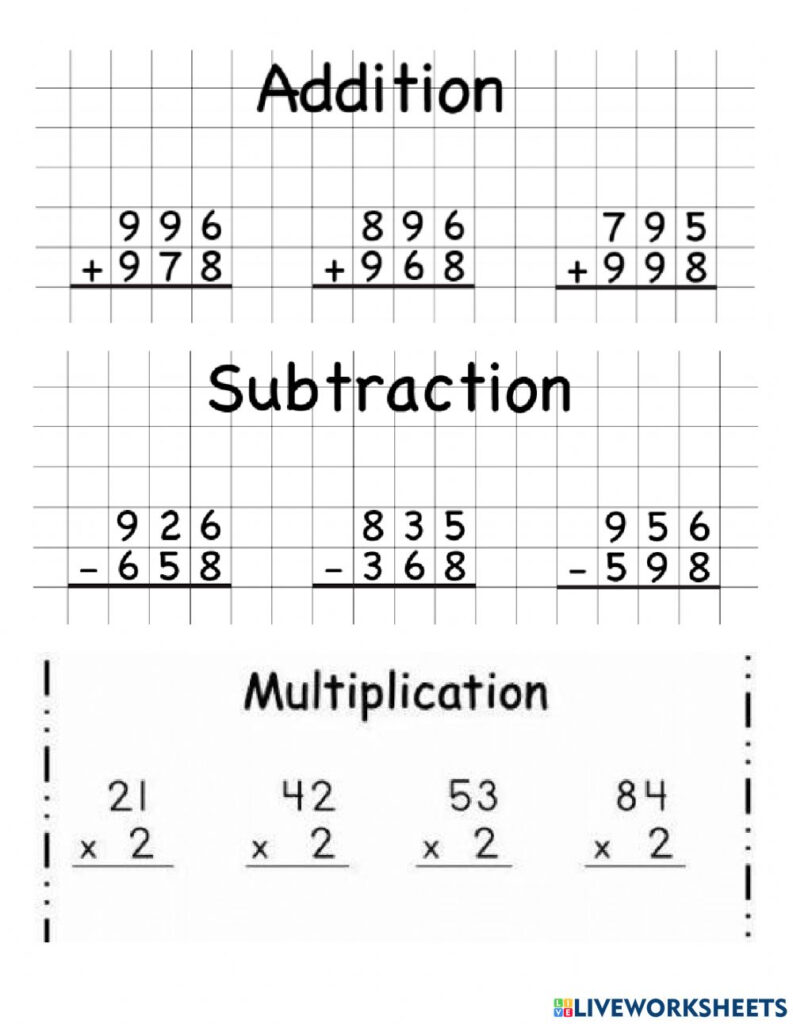 Ejercicio De Addition Subtraction And Multiplication