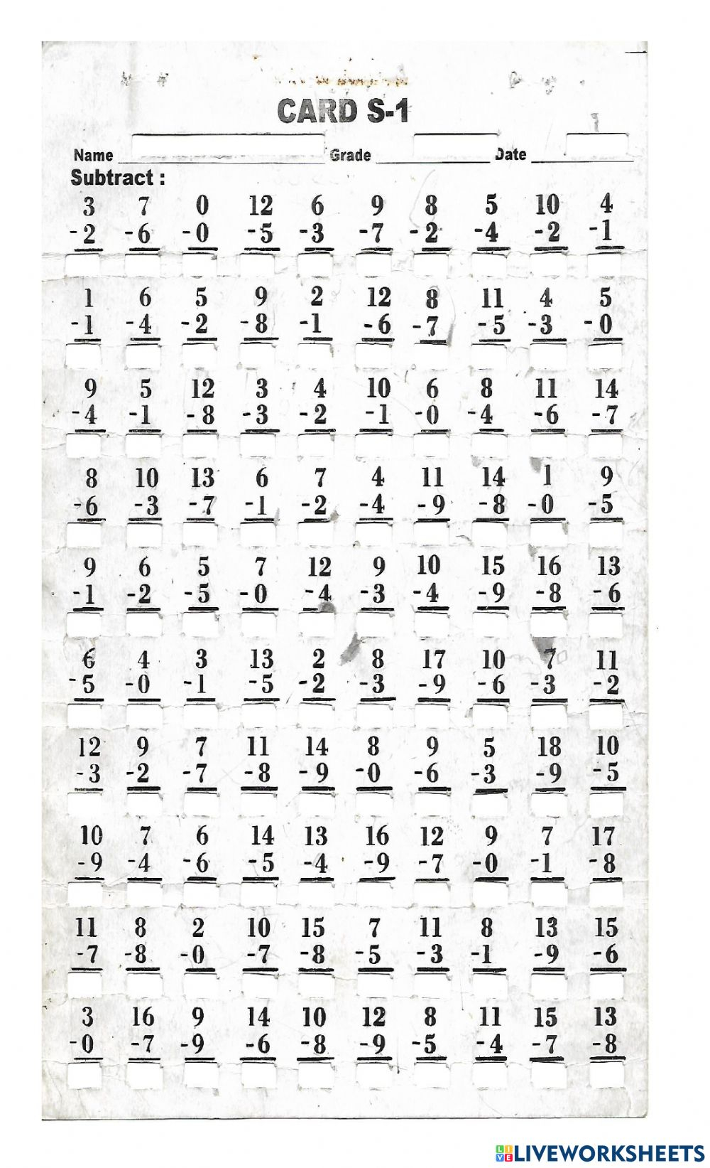 Ejercicio De Subtraction 1