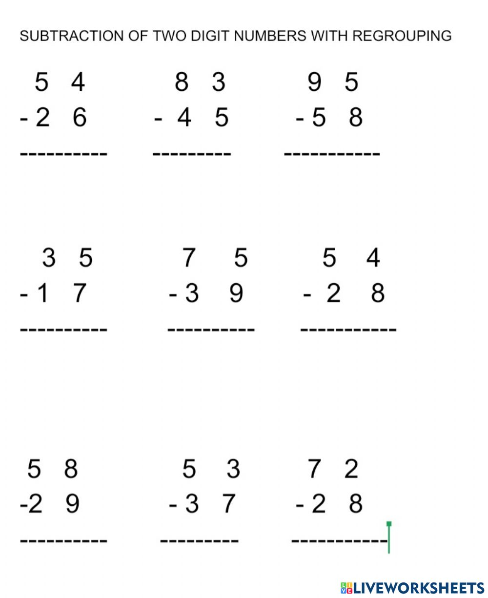 Ejercicio De Subtraction Of 2 Digit Numbers With Regrouping