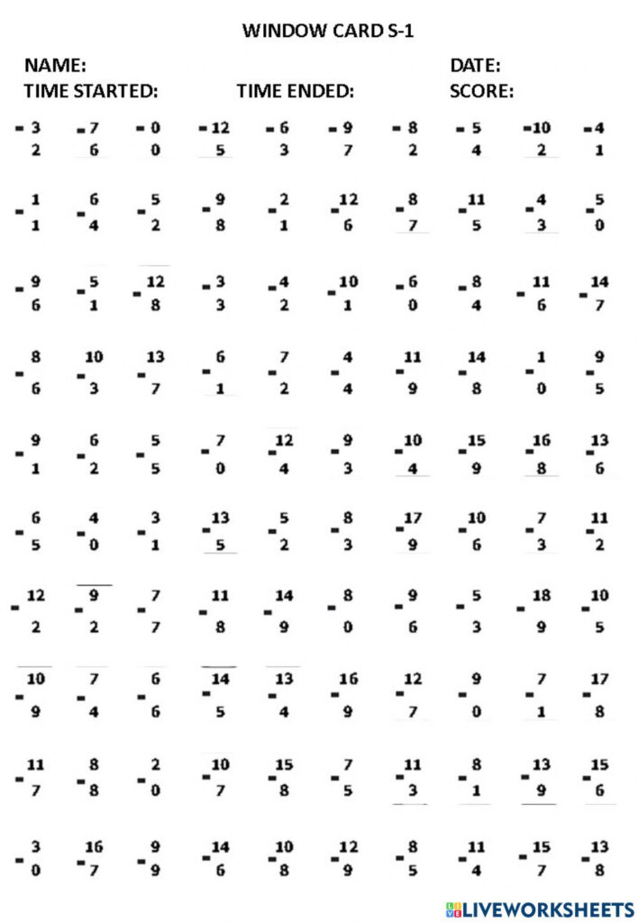 Ejercicio De WINDOW DRILL CARD SUBTRACTION 1