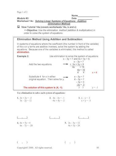 Elimination Using Addition And Subtraction 6 3 Answer Key 17 Pages 