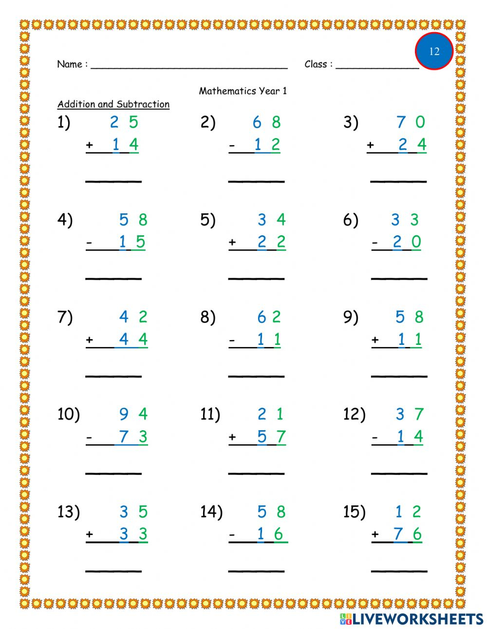 Ficha Interactiva De Addition And Subtraction Para Year 1