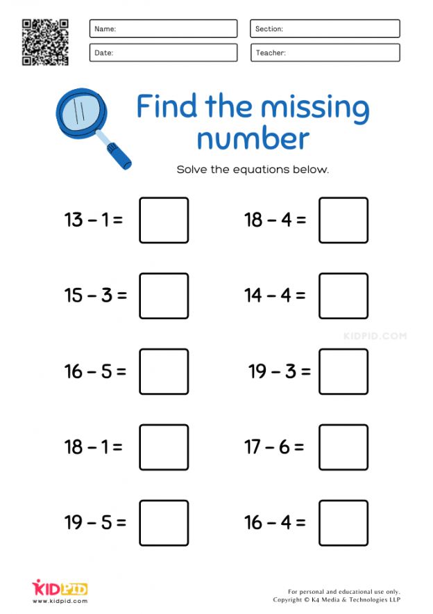  Find The Missing Number Subtraction Worksheets For Kids Kidpid