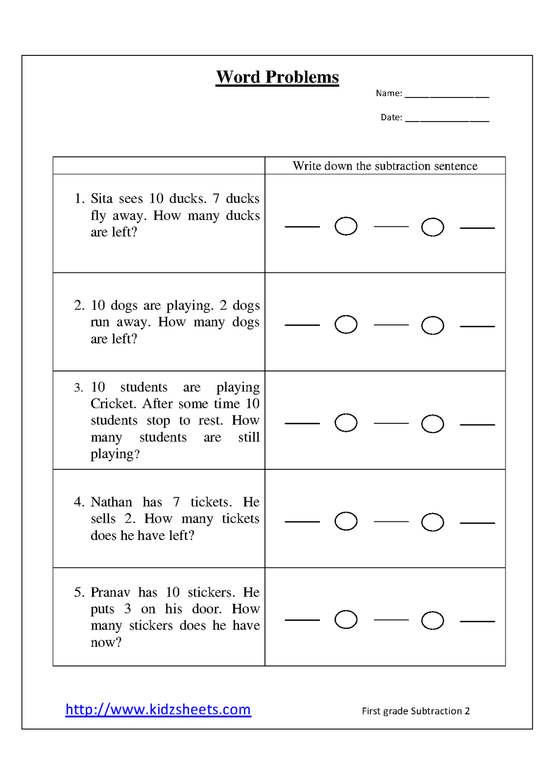 First Grade Word Problems Within 20 Addition And Subtraction To 20 