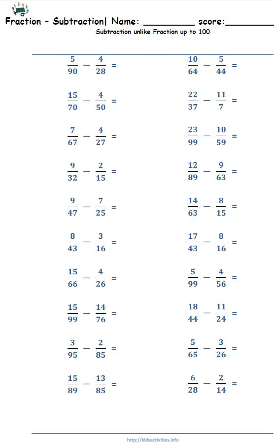 Fractions Addition And Subtraction Worksheets Grade 4 Kidsworksheetfun