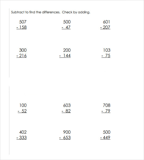 FREE 10 Sample Subtraction Across Zeros Worksheet In MS Word PDF