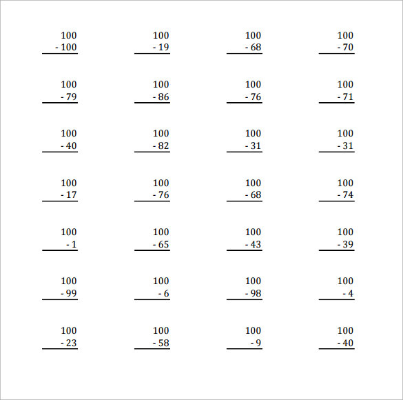 FREE 10 Sample Subtraction Across Zeros Worksheet In MS Word PDF