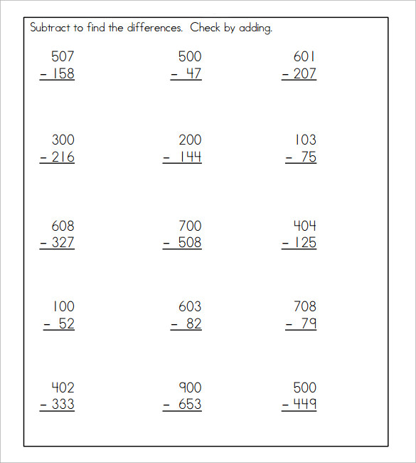 FREE 10 Sample Subtraction Across Zeros Worksheet In MS Word PDF