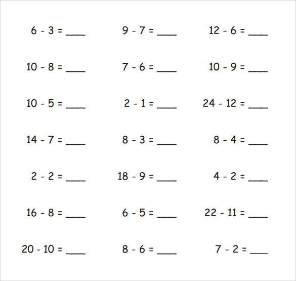 FREE 6 Sample Horizontal Subtraction Facts Worksheet Templates In PDF