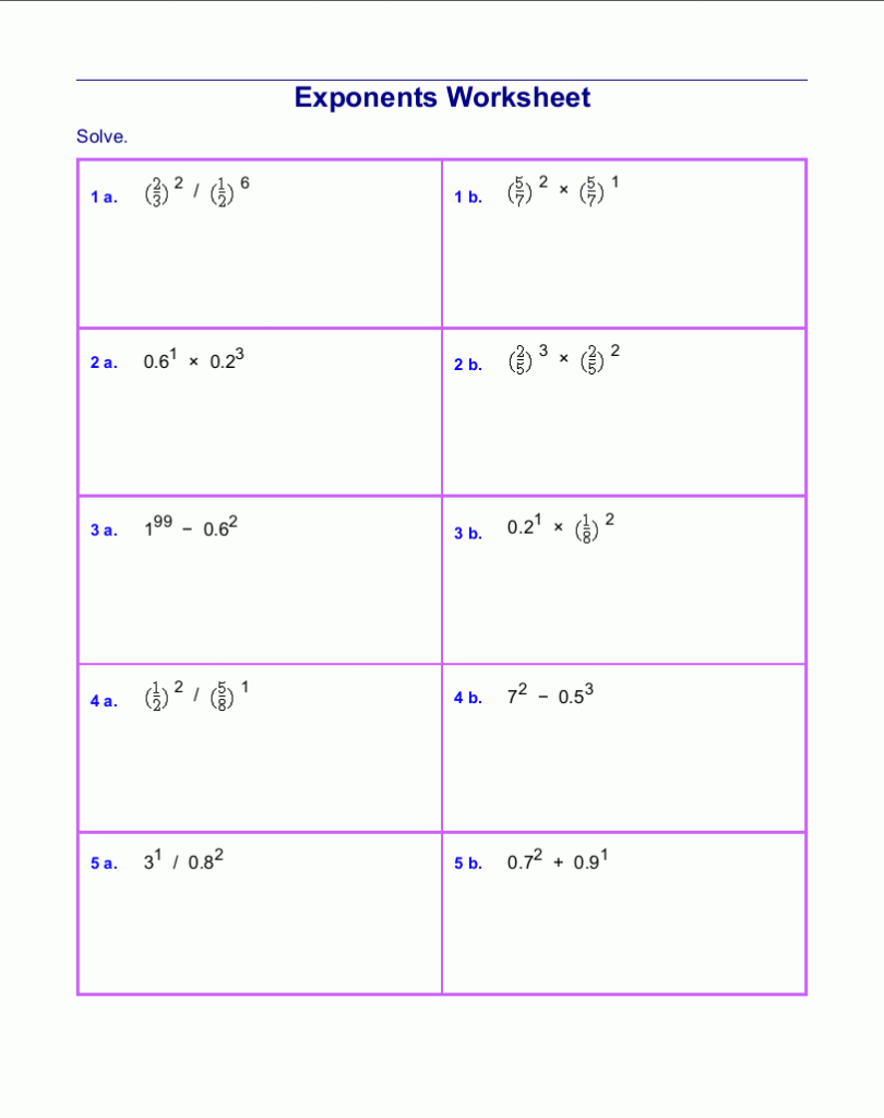 Free Exponents Worksheets