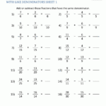 Free Fraction Worksheets Adding Subtracting Fractions