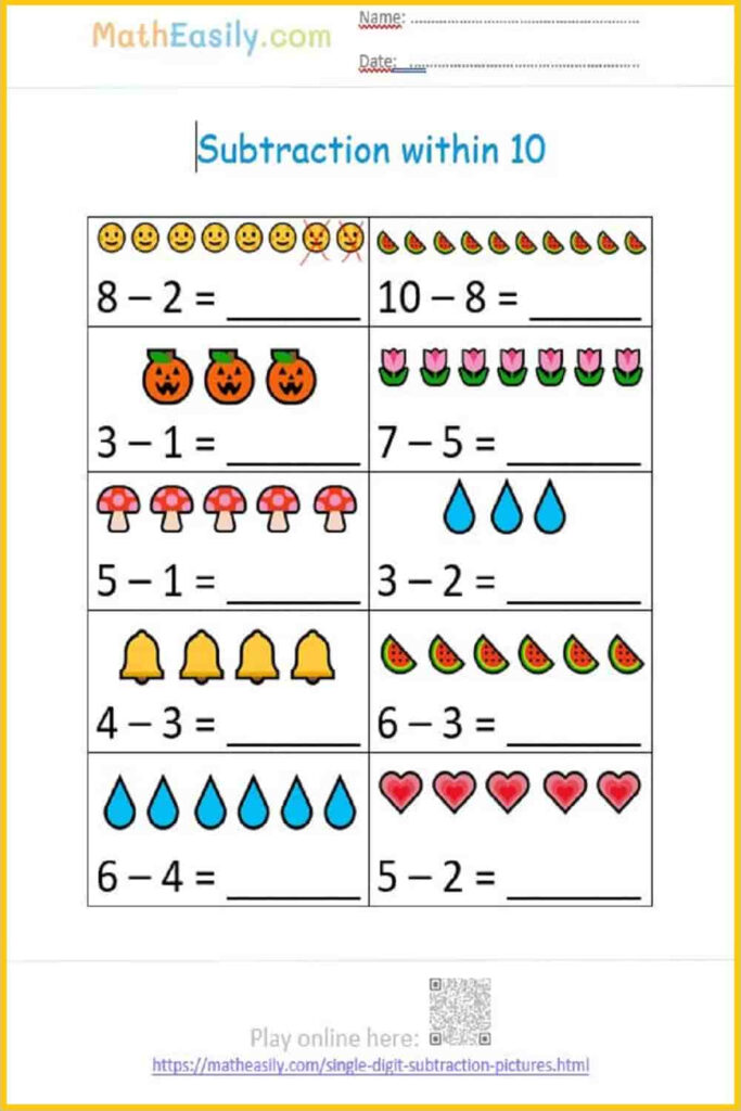 Free Kindergarten Subtraction Worksheet Kindermomma Com Free