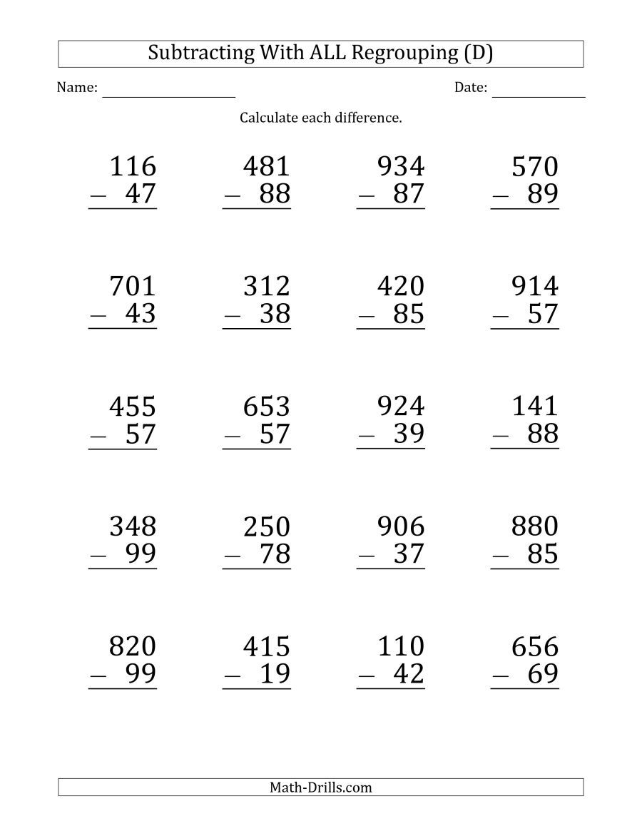 Free Printable 2 Digit Subtraction With Regrouping Worksheets 