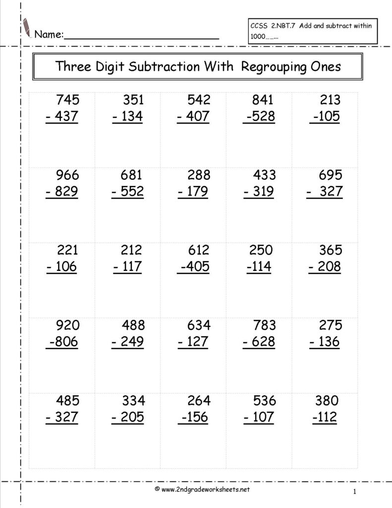 Free Printable 3 Digit Subtraction With Regrouping Worksheets Free 