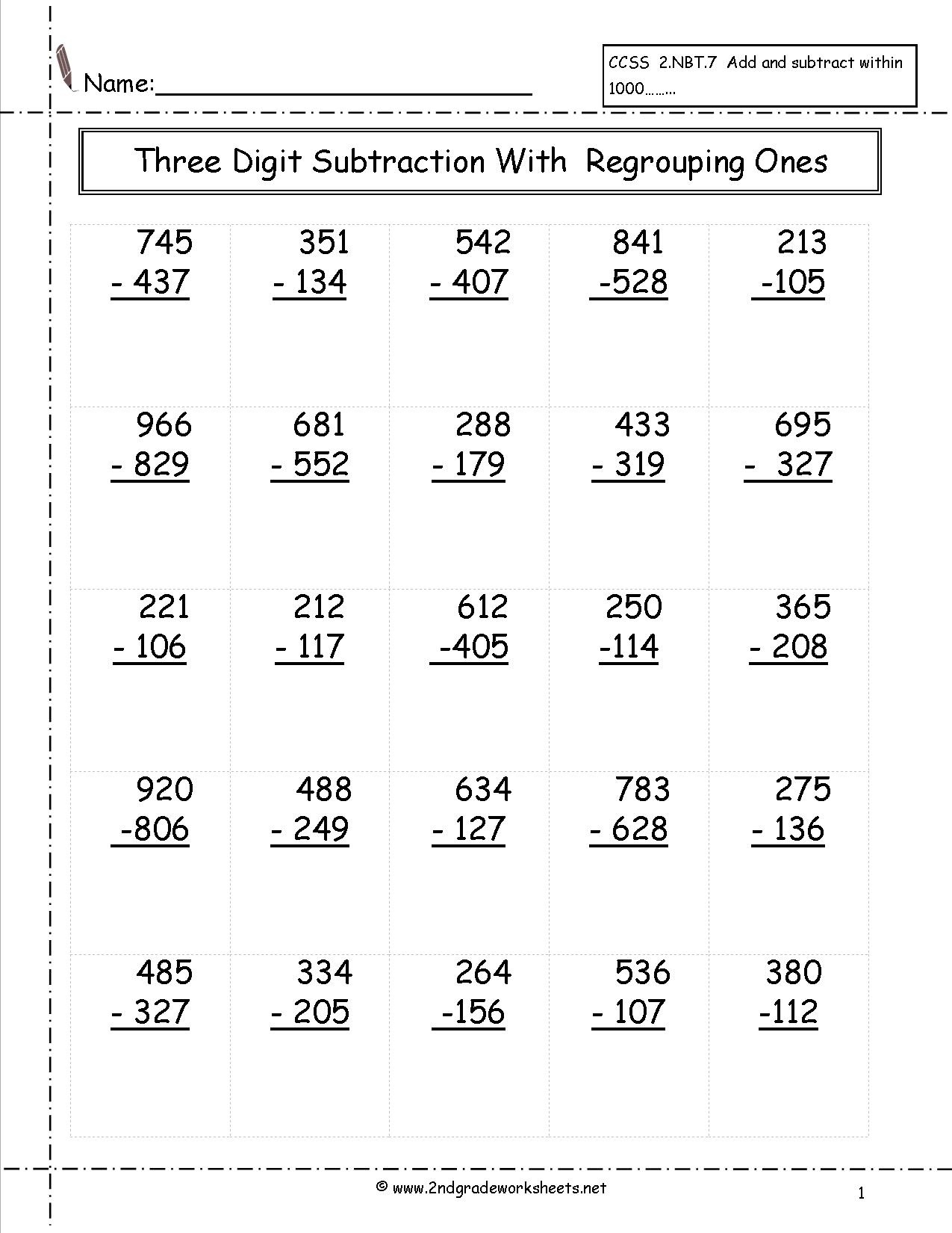 Free Printable 3 Digit Subtraction With Regrouping Worksheets Free 