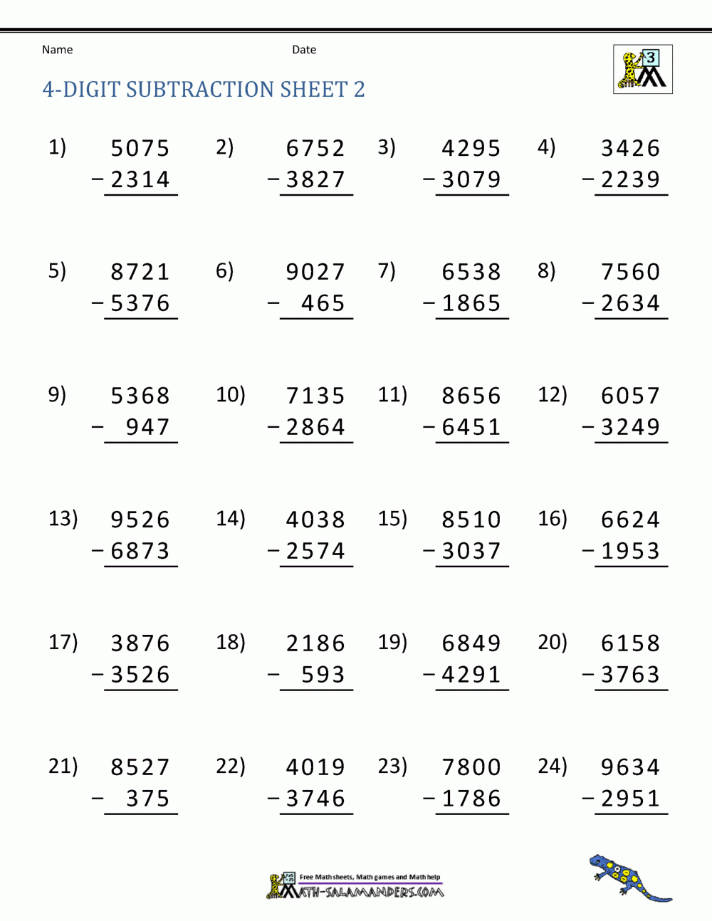 Free Printable 4 Digit Subtraction Worksheets With Regrouping Olivia Rodriguez s Preposition 