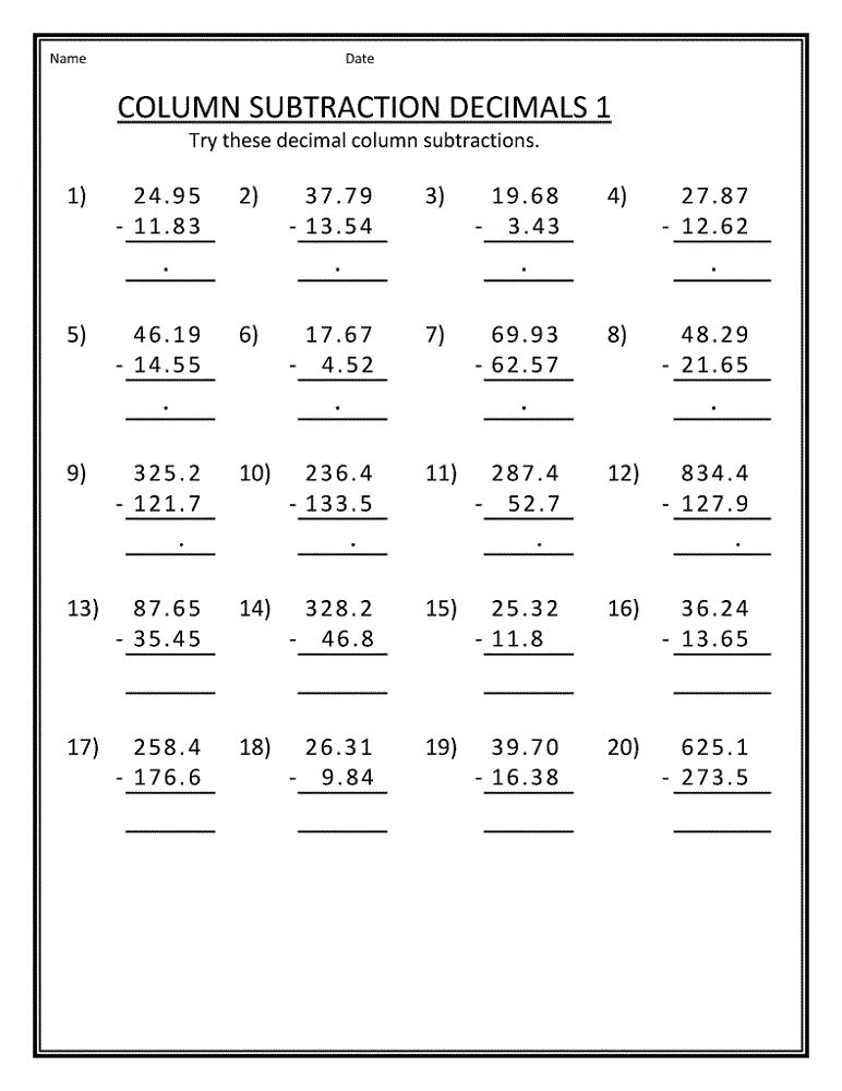 Free Printable Maths Worksheets For Grade 5 Kids Subtraction 