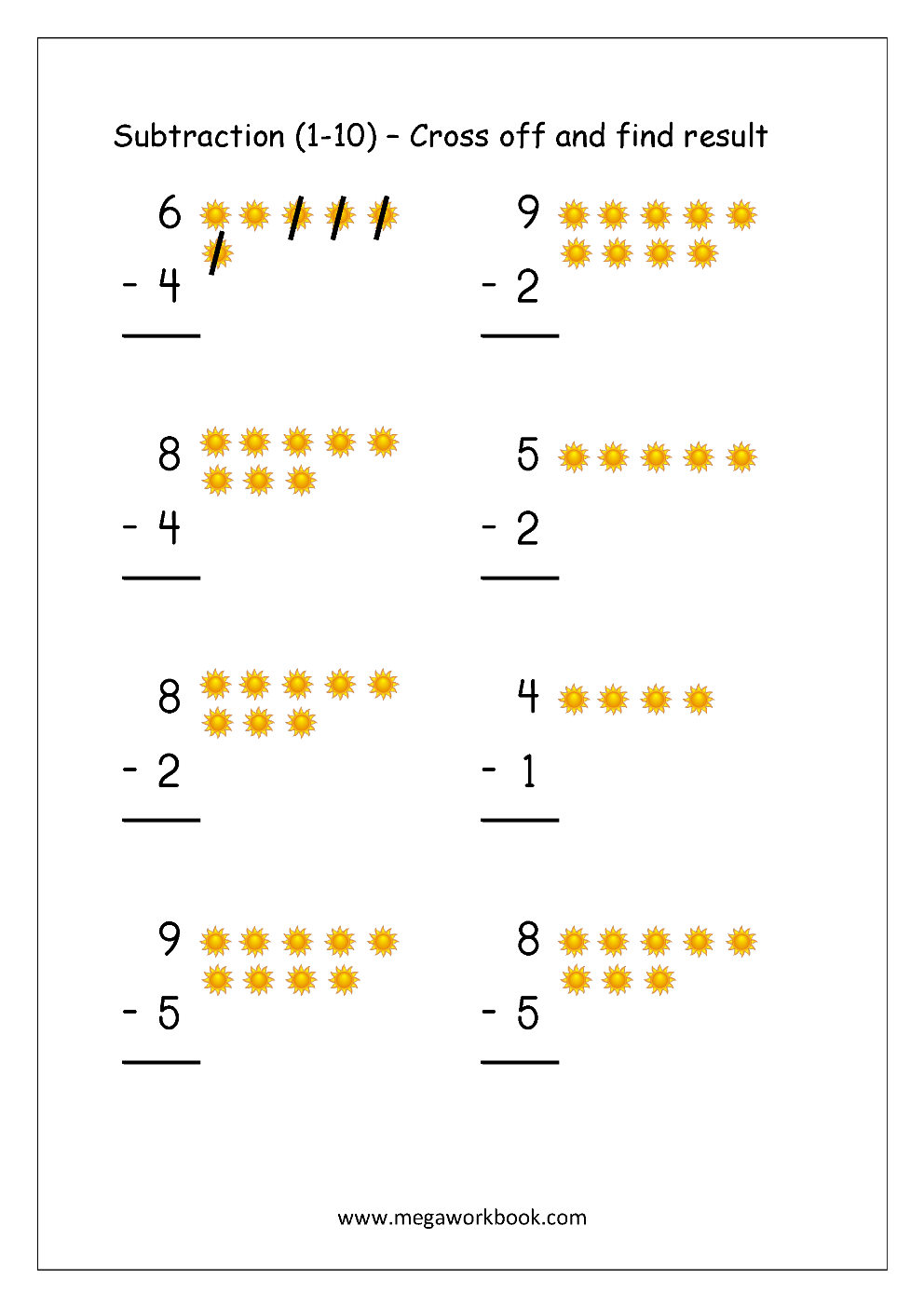 Free Printable Number Subtraction 1 10 Worksheets For Grade 1 And 