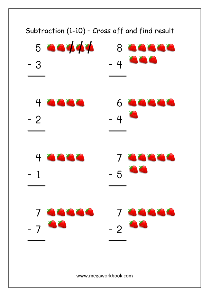 Free Printable Number Subtraction 1 10 Worksheets For Grade 1 And 