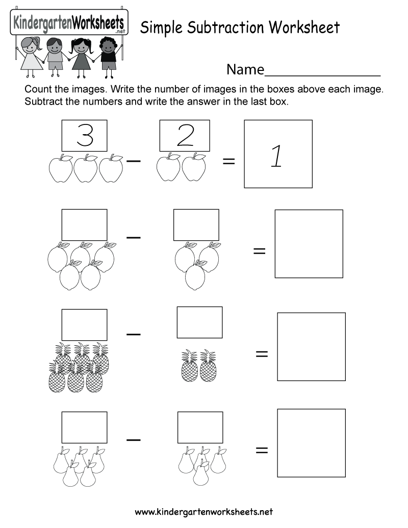 Free Printable Simple Subtraction Worksheet For Kindergarten