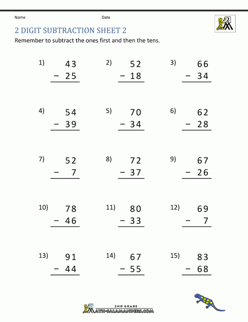 Grade 2 Worksheet Subtract 2 Digit Numbers With Regrouping K5 Learning 