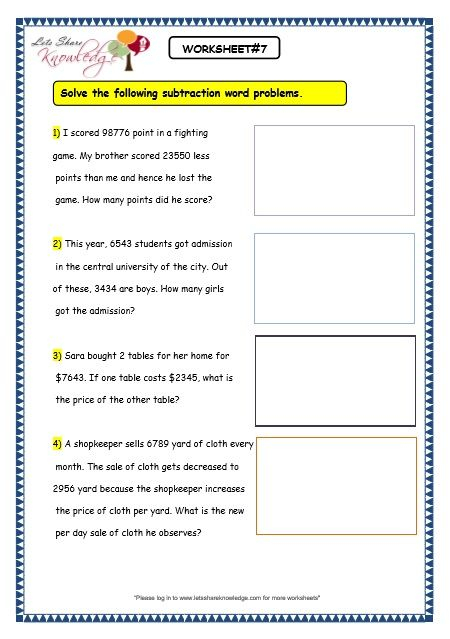 Grade 3 Maths Worksheets Subtraction 4 3 The 4 And 5 Digit Numbers