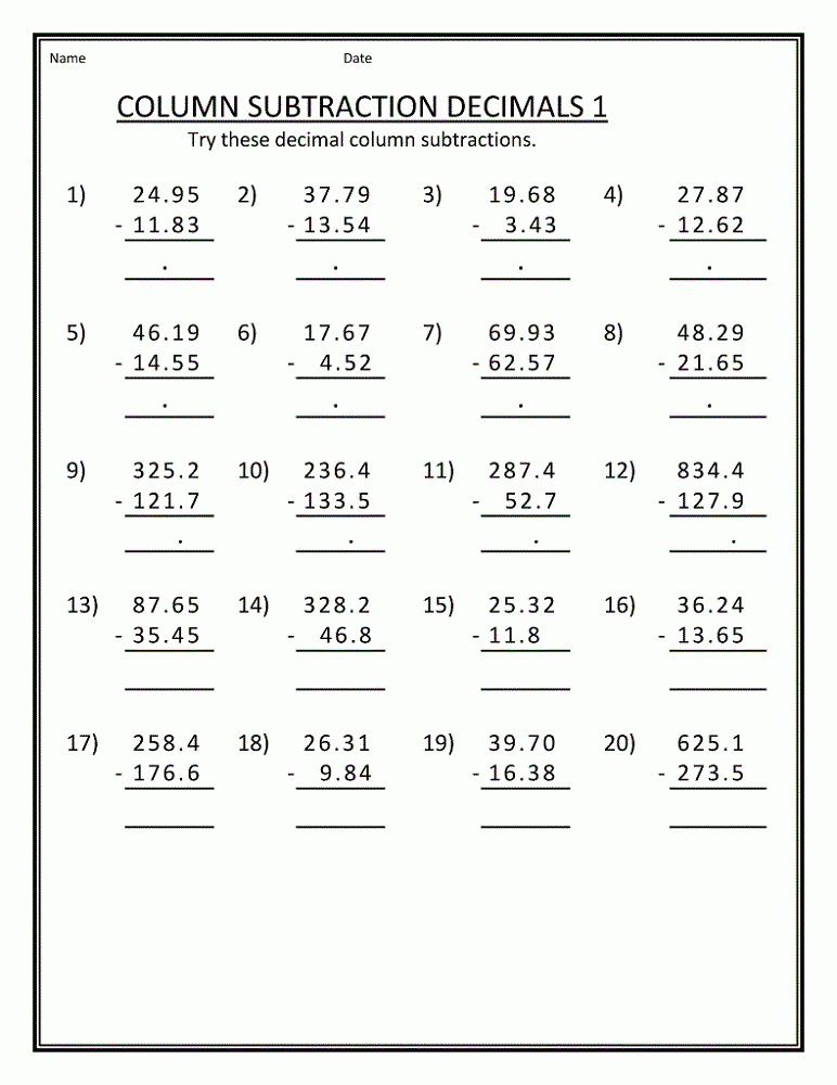 Grade 5 Math Worksheets Subtraction Worksheets Grade 5 Math 